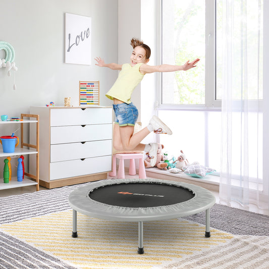 38 Inch Mini Folding Trampoline, Portable Fitness Rebounder, Gray Trampolines Gray at Gallery Canada