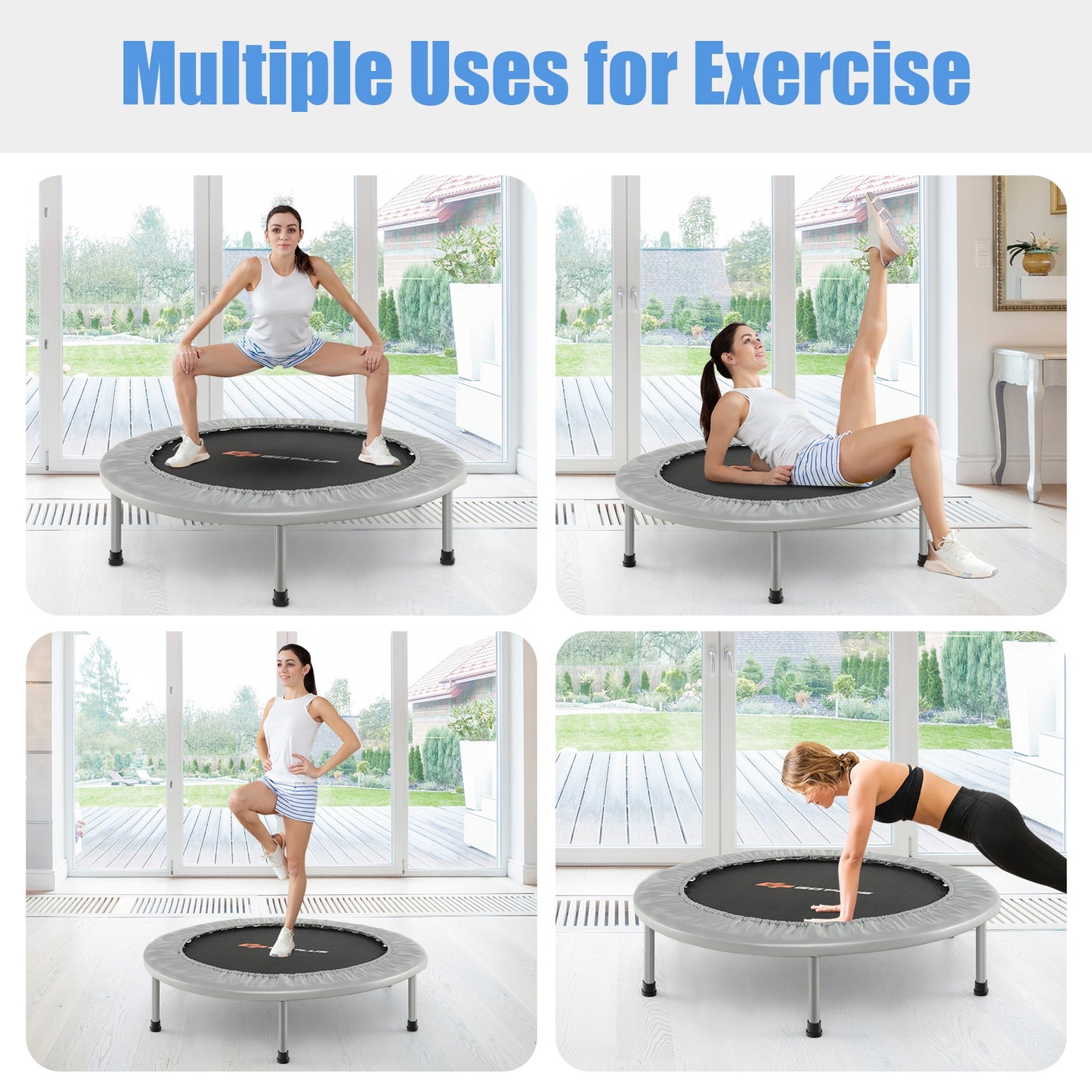 38 Inch Mini Folding Trampoline, Portable Fitness Rebounder, Gray Trampolines at Gallery Canada