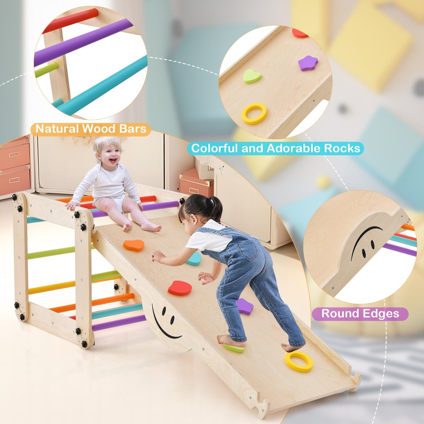 Climbing Triangle Ladder Toy Indoor Jungle Gym with Reversible Ramp - Gallery Canada