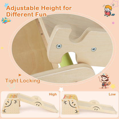 Wooden Climbing Toy Triangle Climber Set with Seesaw, Multicolor