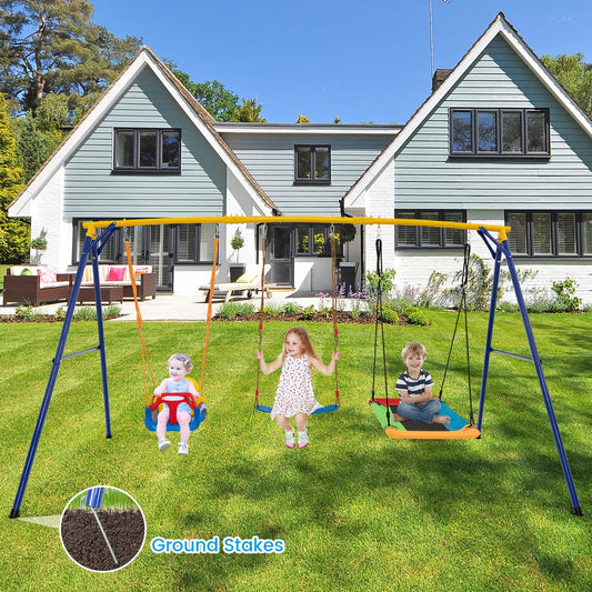Heavy Duty Carbon Steel Swing Frame, 660 LBS, 3 Swings, Yellow Swing & Playsets Yellow at Gallery Canada