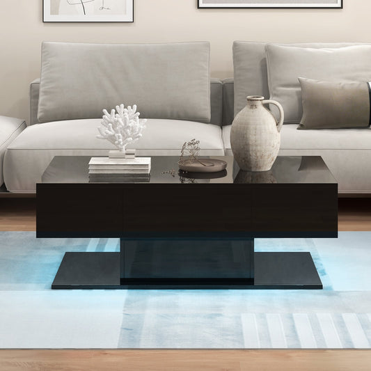 Modern LED Coffee Table, 20 Color Lights, 2 Storage Drawers, Black Coffee Tables Black at Gallery Canada