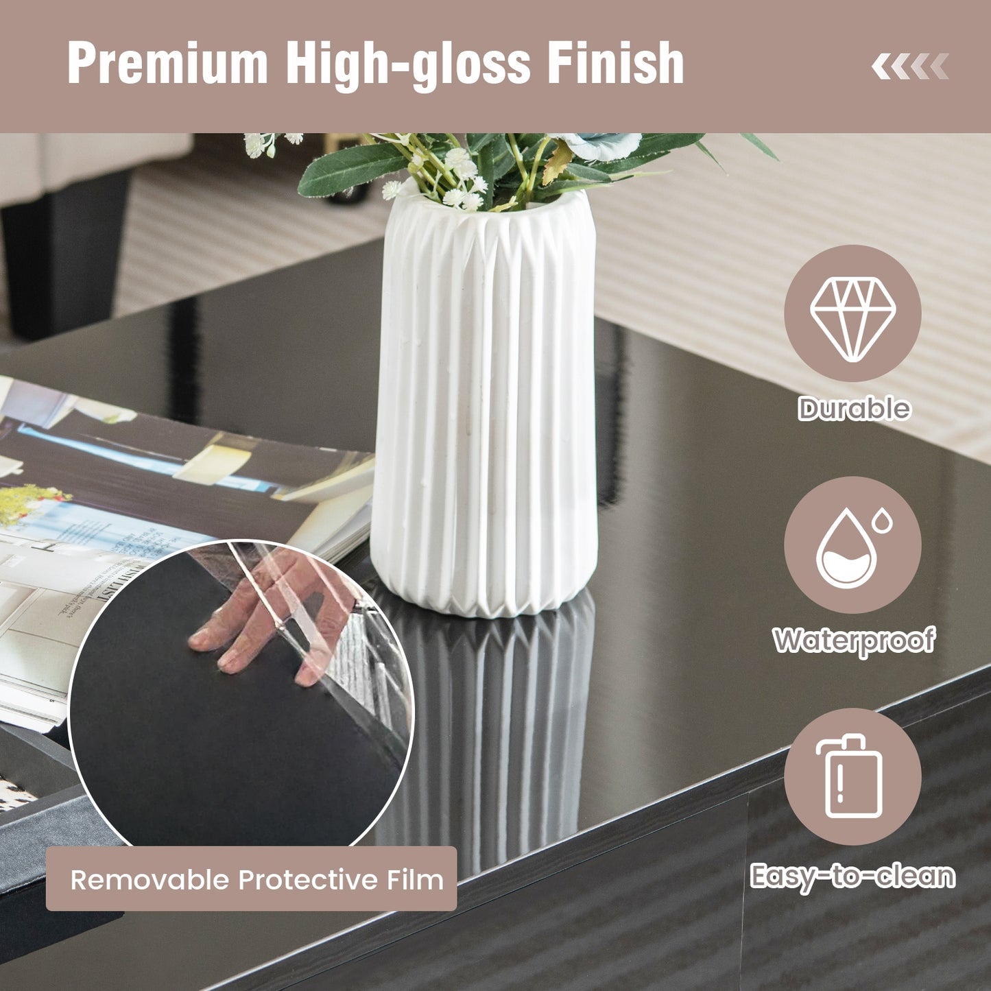 Modern LED Coffee Table with 20 Color LED Lights and 2 Storage Drawers, Black Coffee Tables at Gallery Canada