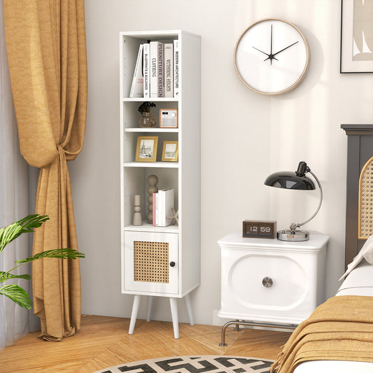4-Tier Rattan Storage Cabinet, Slim Design, White Cabinets & Chests White at Gallery Canada