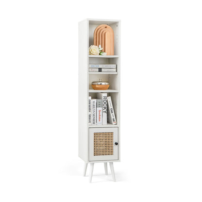 4 Tiers Rattan Storage Cabinet with Slim Design, White