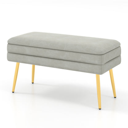 Velvet Upholstered Storage Bench with Removable Top-Grey, Gray