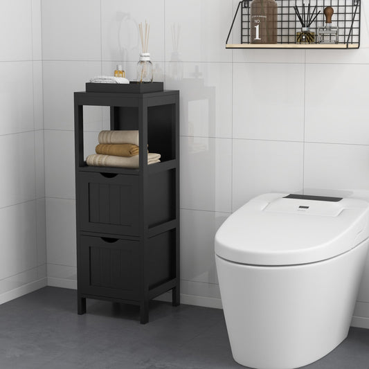 Freestanding Storage Cabinet, 2 Removable Drawers, Black Floor Cabinets Black at Gallery Canada