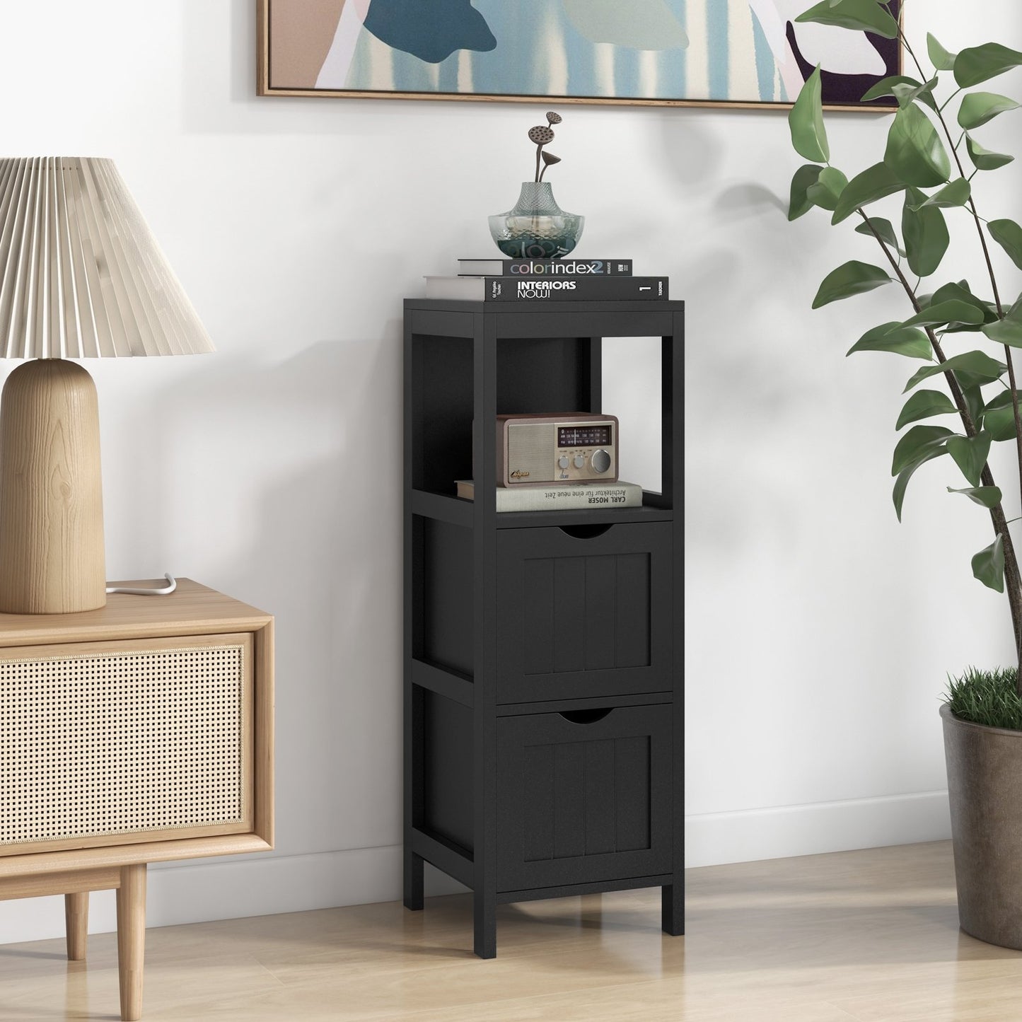 Freestanding Storage Cabinet with 2 Removable Drawers for Bathroom, Black
