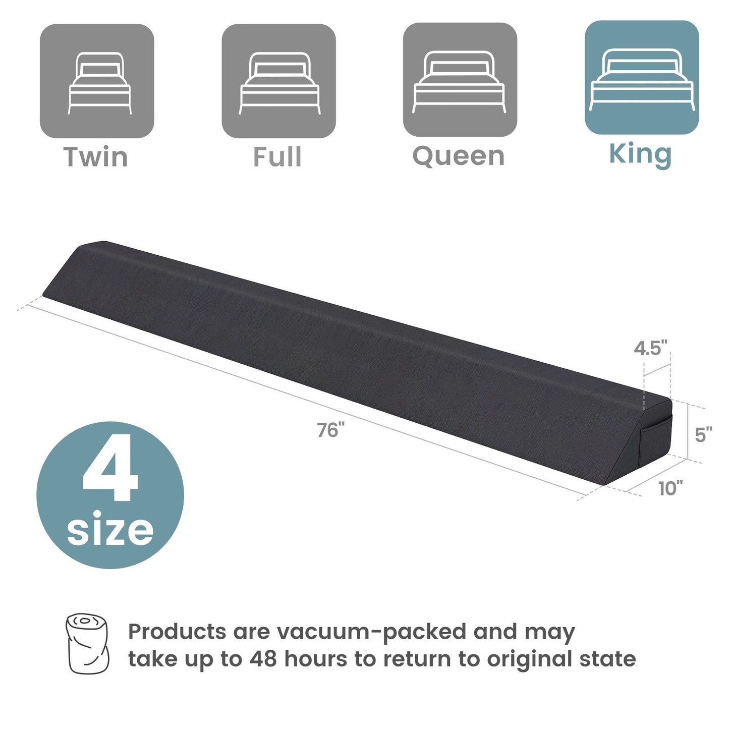 Bed Wedge Pillow with Storage Bag-King Size, Gray