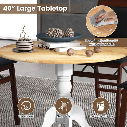 Wooden Dining Table with Round Tabletop and Curved Trestle Legs, Natural & White