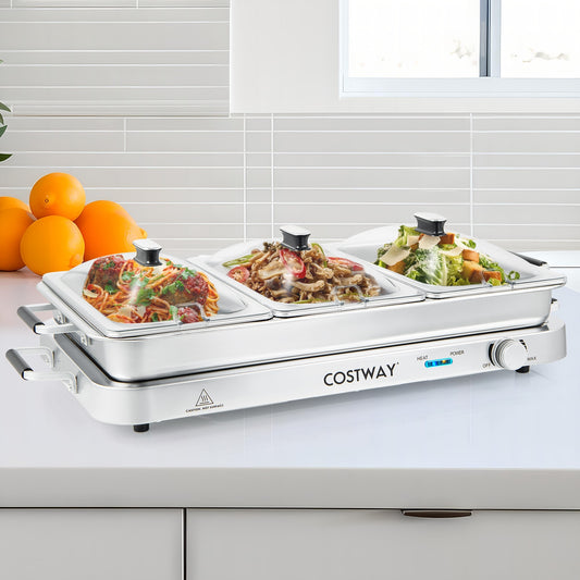2 in 1 Electric Warming Tray with Temperature Control, Silver Food Warmers & Burners Silver at Gallery Canada
