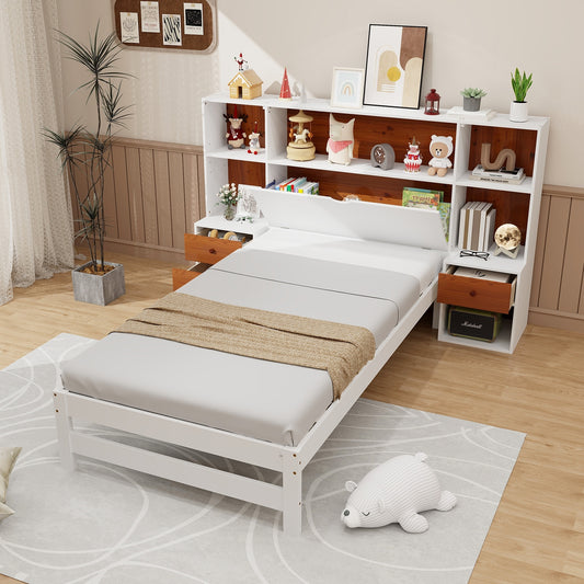 Bed Frame with Storage Headboard and Nightstands-Twin Size, White Simple Bed Frame White at Gallery Canada