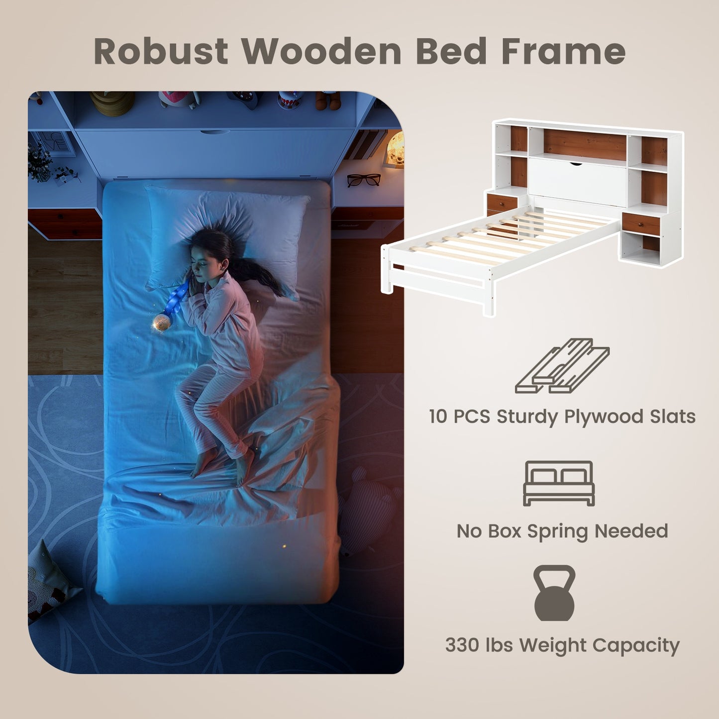 Twin Size, Bed Frame With Storage Headboard, Nightstands, White Simple Bed Frame at Gallery Canada