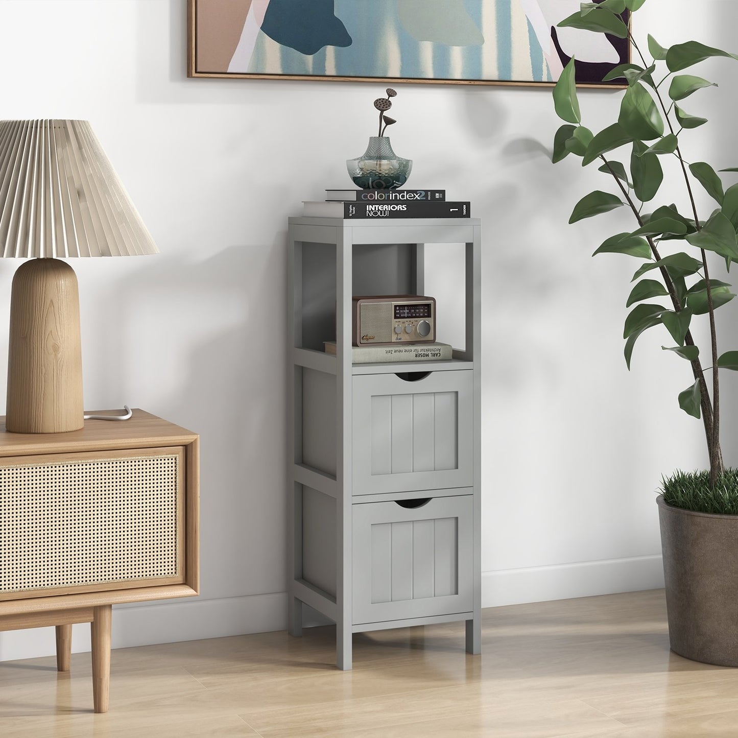 Freestanding Storage Cabinet with 2 Removable Drawers for Bathroom, Gray
