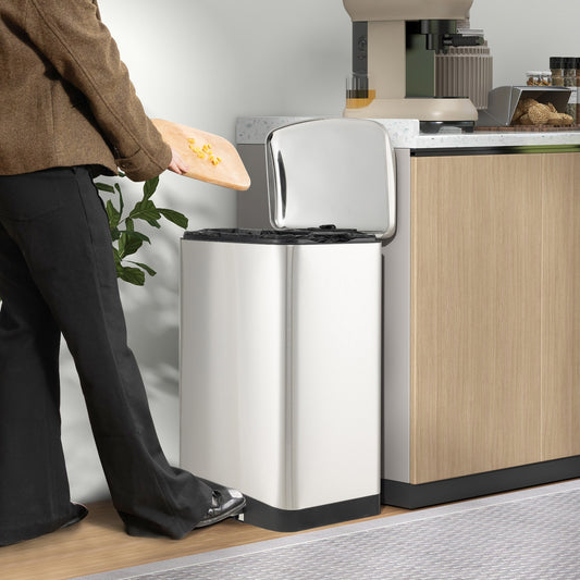 13.2 Gal Stainless Steel Trash Can With Lock, Silver