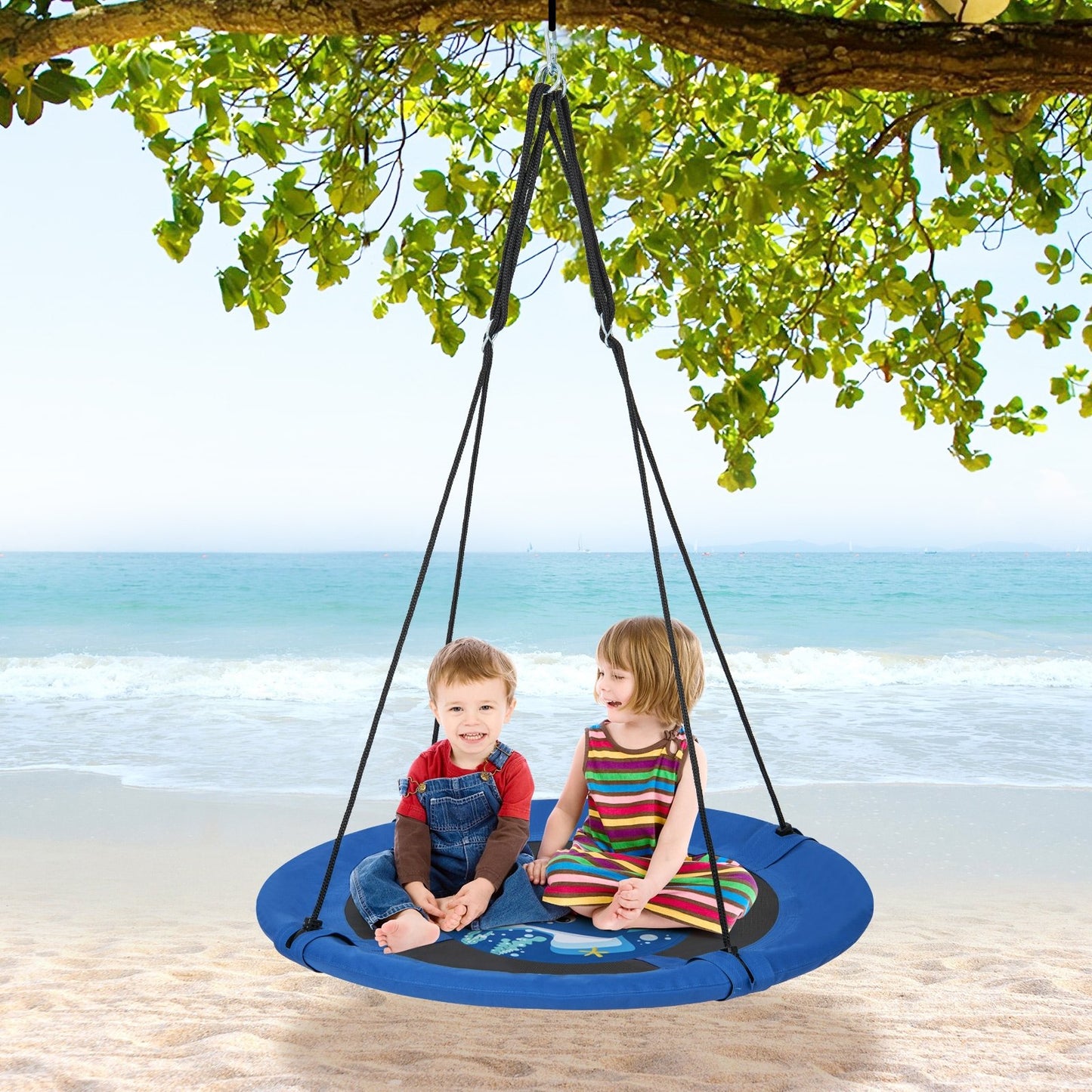40 Inches Saucer Tree Swing with Adjustable Hanging Ropes and 900D Oxford Fabric-Whale