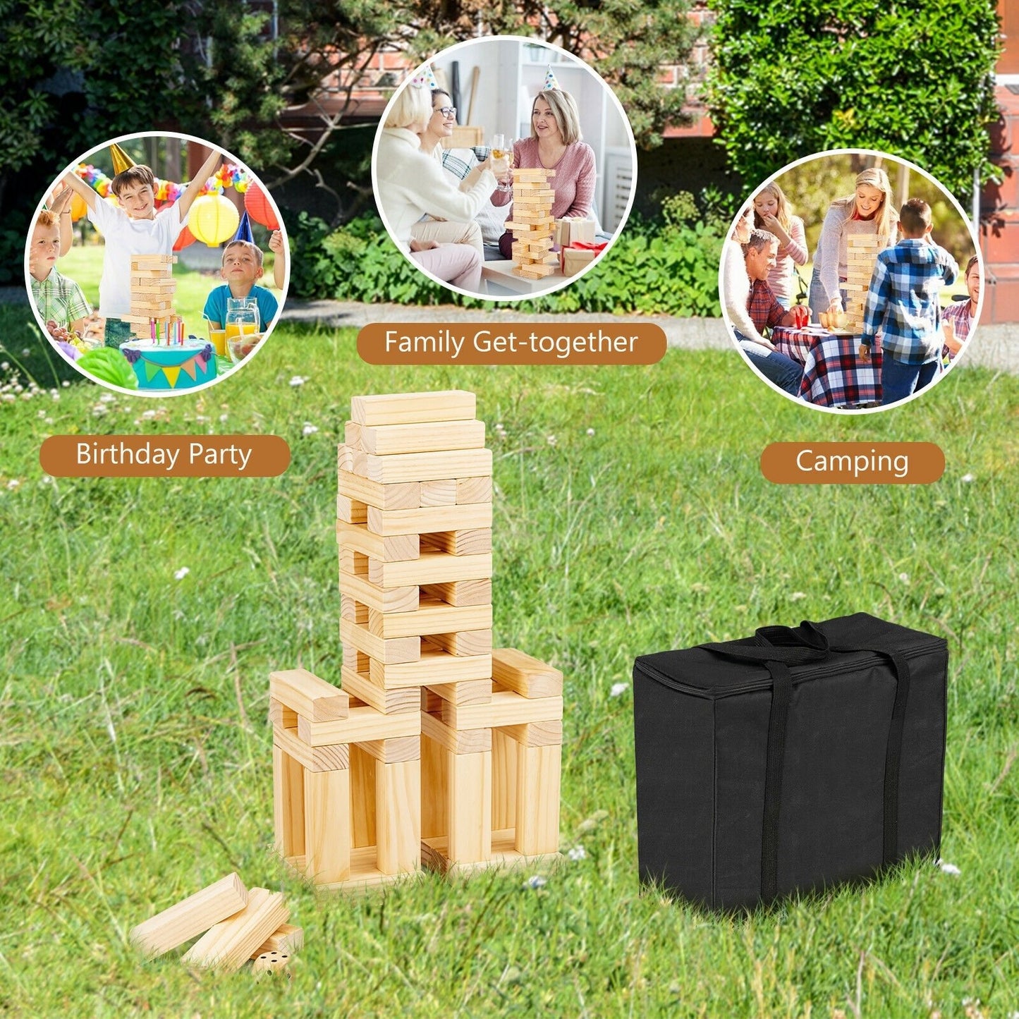 54 Pieces Tumbling Timber Toy with Carrying Bag, Natural at Gallery Canada