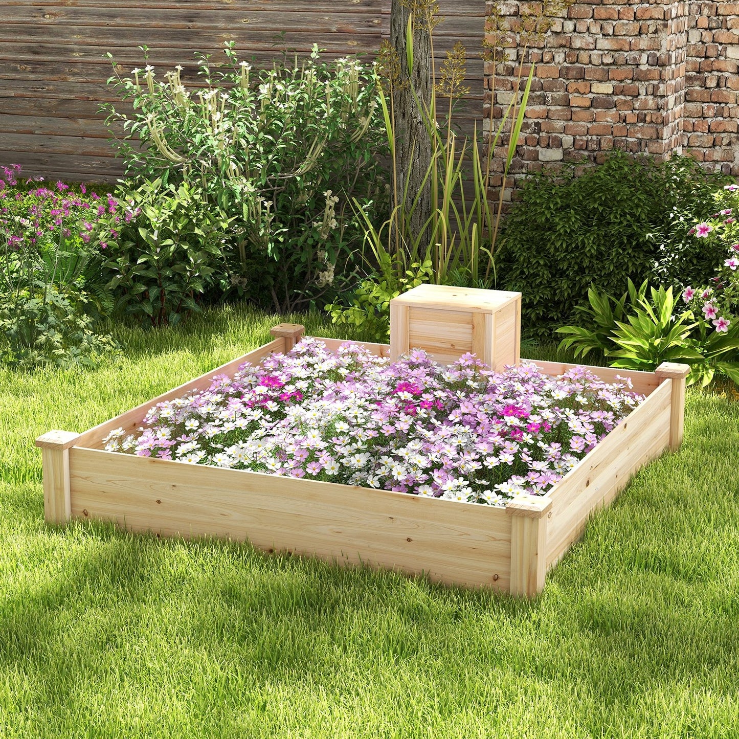 49" x 49" x 10" Raised Garden Bed with Compost Bin and Open-ended Bottom, Natural