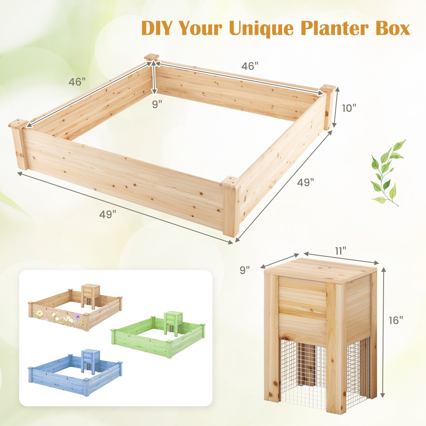 49" x 49" x 10" Raised Garden Bed with Compost Bin and Open-ended Bottom - Gallery Canada