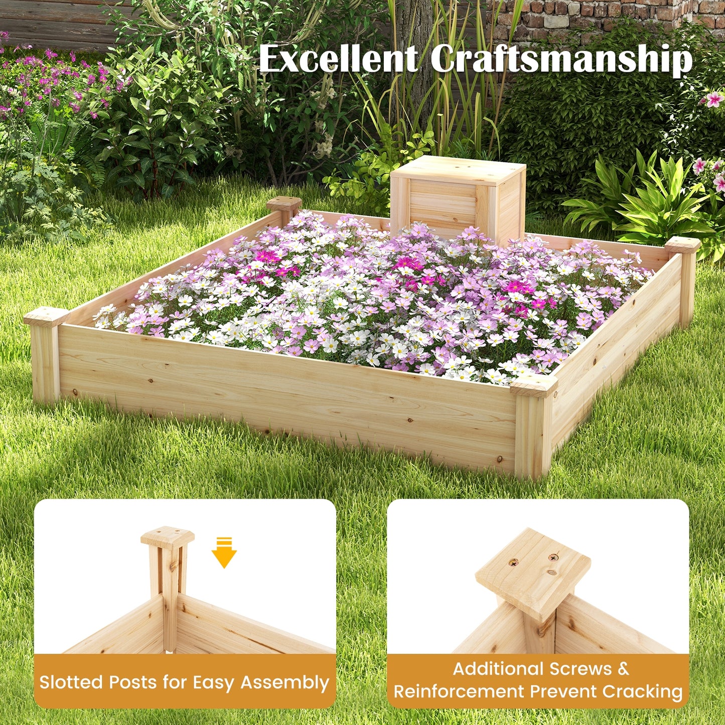 49" x 49" x 10" Raised Garden Bed with Compost Bin and Open-ended Bottom - Gallery Canada