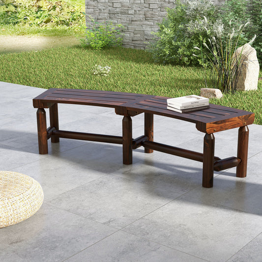 Patio Curved Bench, Spacious Slatted Seat, Brown
