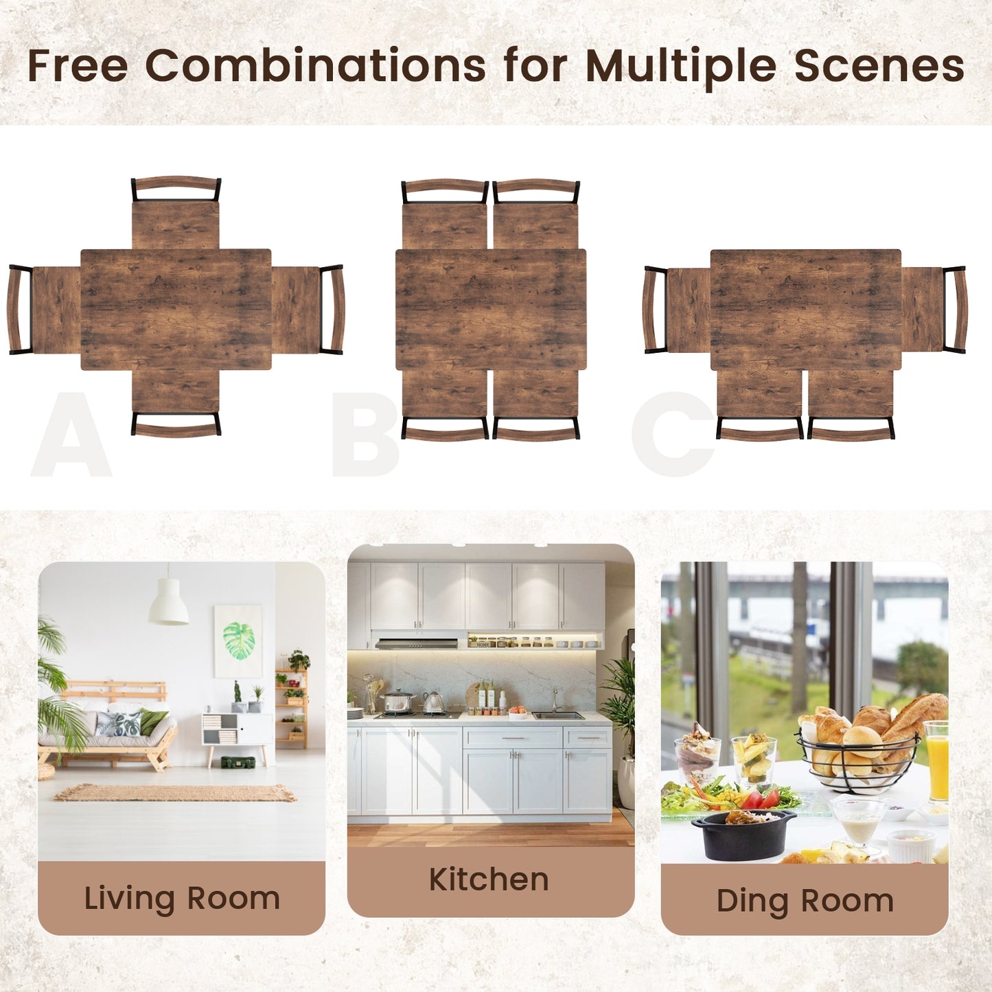 5 Piece Dining Table Set, Industrial Style, Kitchen Table And Chairs For 4, Brown Dining Room Sets at Gallery Canada