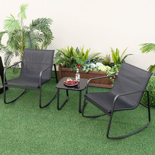2 Rocking Bistro Chairs, Glass-Top Table, Black Patio Conversation Sets Black at Gallery Canada