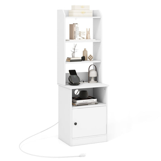 Bedside Tables Tall Nightstands with 5 Open Shelf and Cabinet, White at Gallery Canada