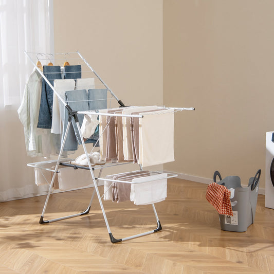 2-Level Laundry Drying Rack, Height Adjustable Wings, White Drying Racks White at Gallery Canada