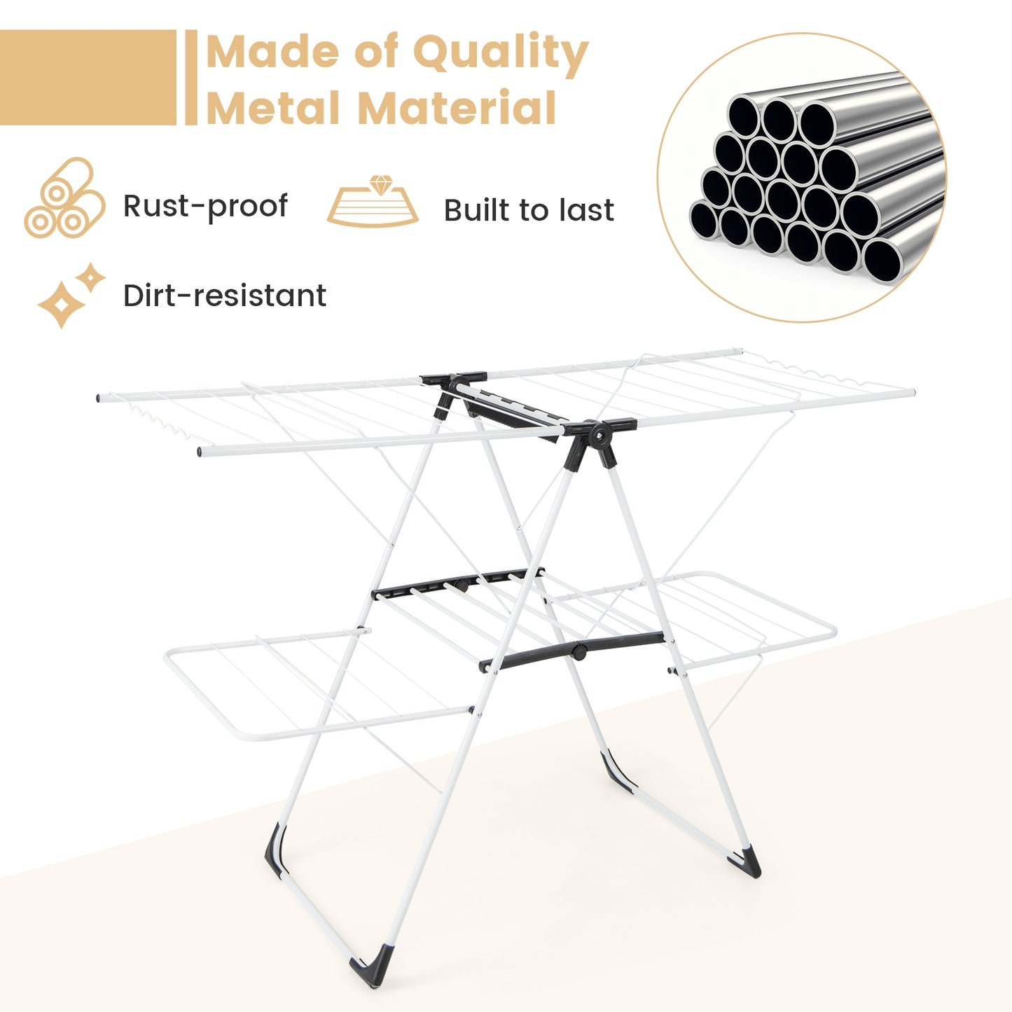 2-level Laundry Drying Rack with Height Adjustable Wings, White Drying Racks at Gallery Canada