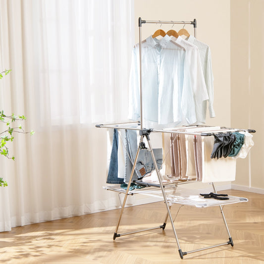 Large Foldable Clothes Drying Rack, Tall Hanging Bar, Silver Drying Racks Silver at Gallery Canada