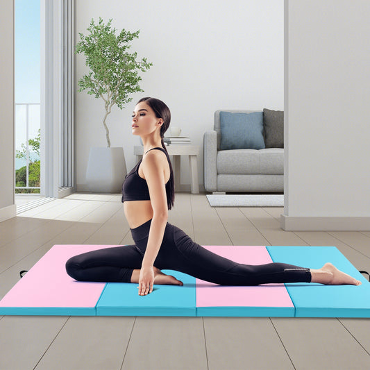4-Panel PU Leather Folding Exercise Mat with Carrying Handles, Pink & Blue Yoga & Gym Mats Pink & Blue at Gallery Canada