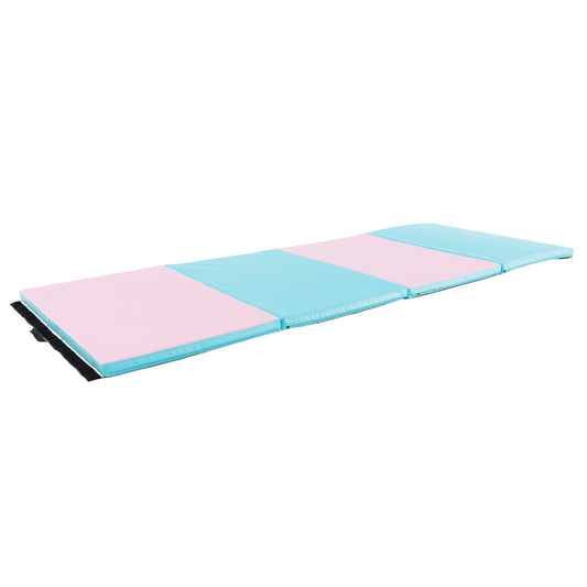 4-Panel PU Leather Folding Exercise Mat with Carrying Handles, Pink & Blue