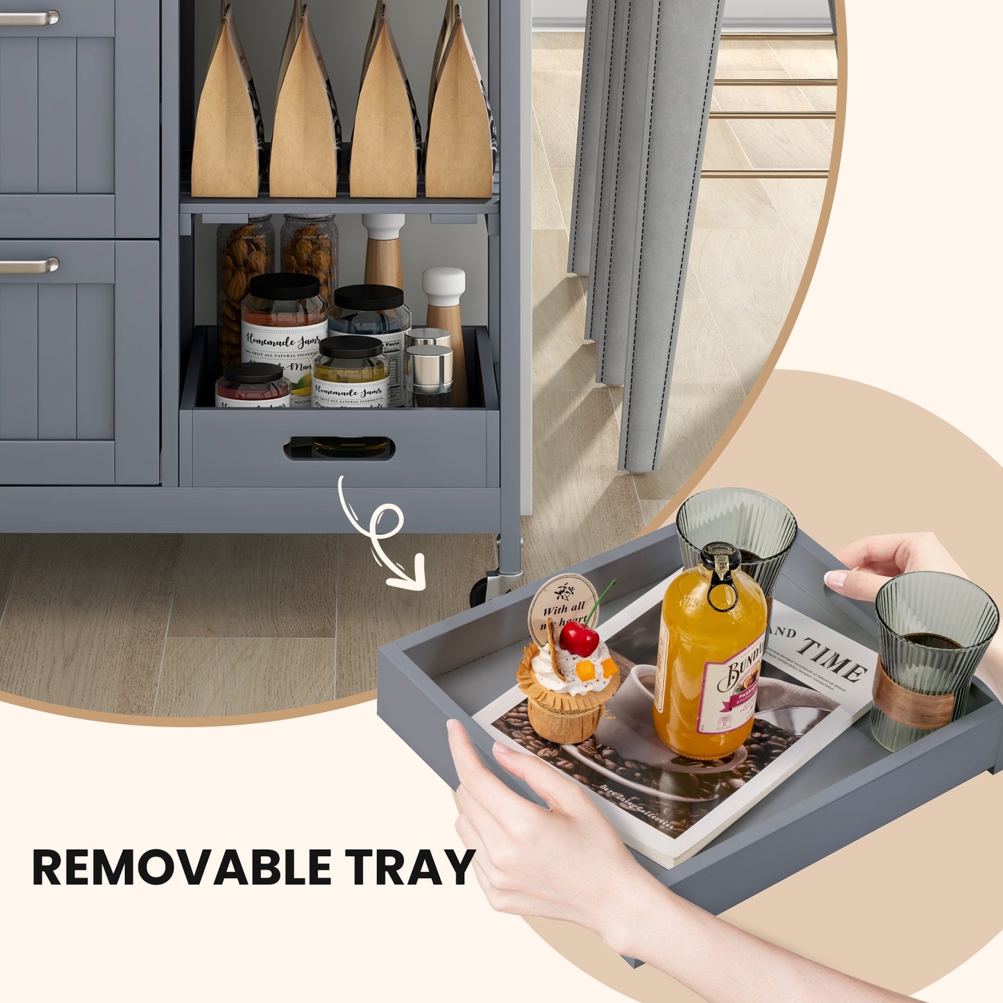 Kitchen Island Cart With Wheels, Rubber Wood Top, 3 Drawers, Gray Kitchen Islands & Carts at Gallery Canada