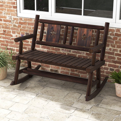 Patio Rocking Bench Double Rocker Chair with Ergonomic Seat 2-Person Loveseat, Rustic Brown