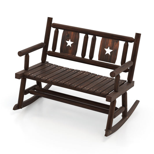 Patio Rocking Bench Double Rocker Chair with Ergonomic Seat 2-Person Loveseat, Rustic Brown