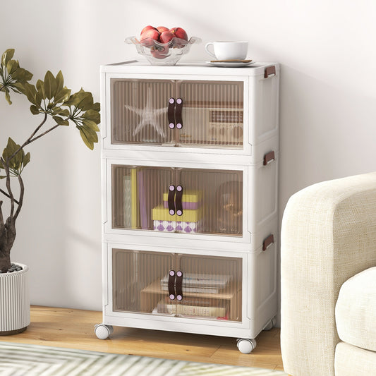 25.5/60 Gal 3-Tier Stackable Storage Boxes, Magnetic Doors, Lockable Casters, White Cabinets & Chests White at Gallery Canada