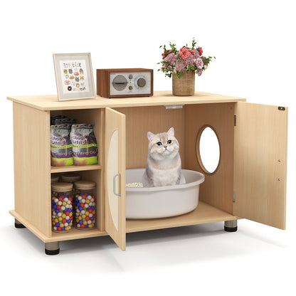Cat Litter Box Enclosure with Sisal Scratching Doors and Adjustable Metal Feet, Natural