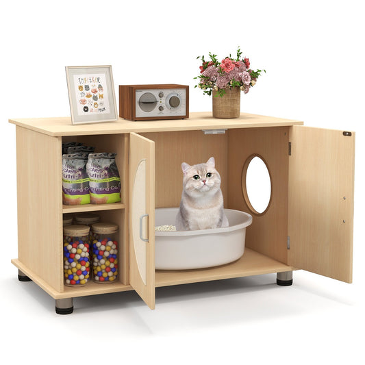 Cat Litter Box Enclosure with Sisal Scratching Doors and Adjustable Metal Feet, Natural at Gallery Canada