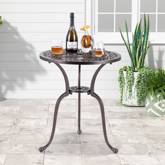 24 Inch Round Cast Aluminum Table Patio Dining Bistro Table with 2 Inch Umbrella Hole, Copper Patio Dining Tables Copper at Gallery Canada