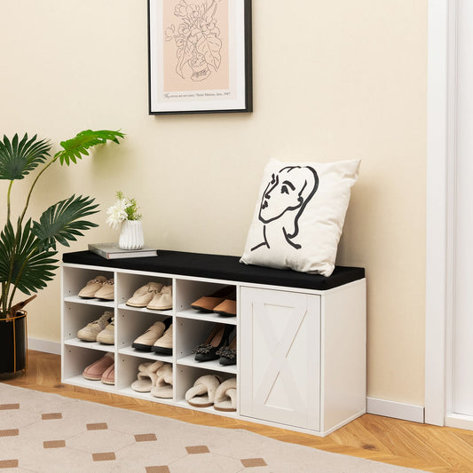 9-Cube Shoe Bench, Adjustable Shelves, Removable Cushion, White Shoe Racks & Storage Benches White at Gallery Canada