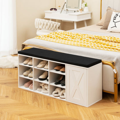9-cube Shoe Bench with Adjustable Shelves and Removable Padded Cushion, White