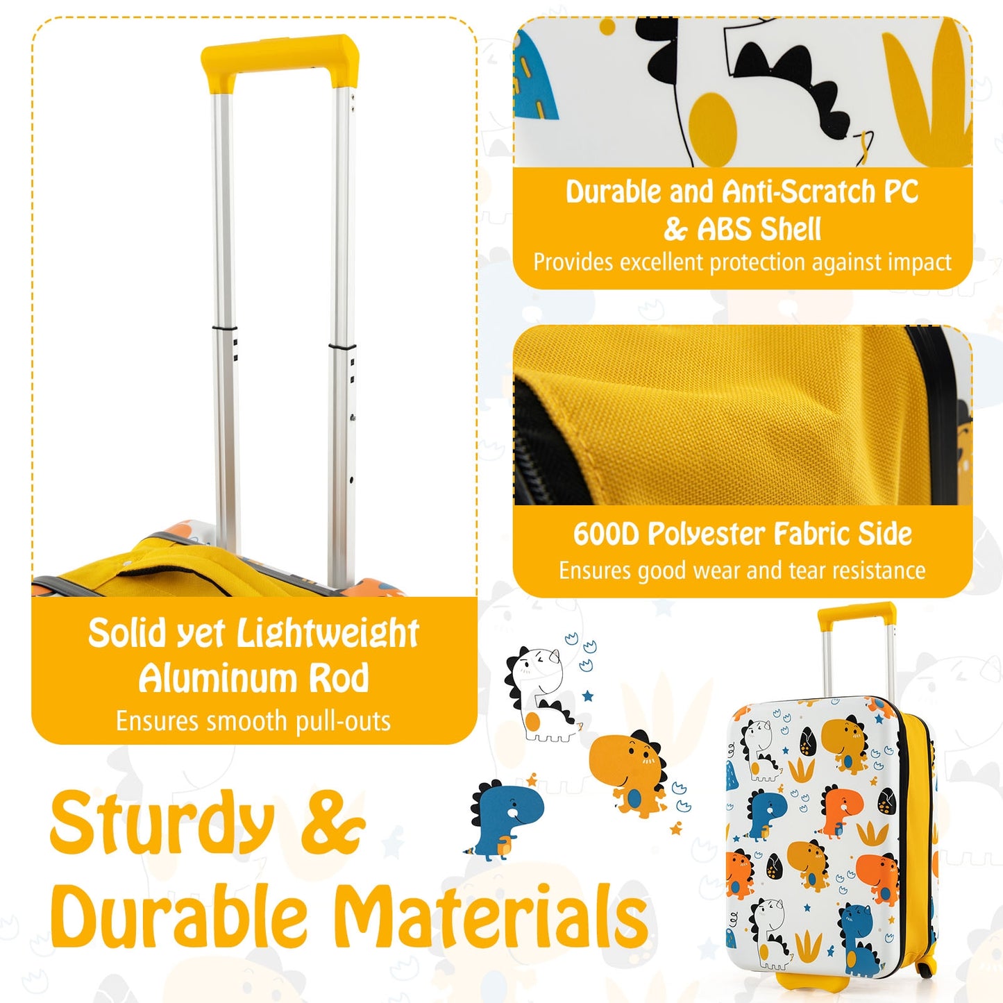 20 Inch Kids Rolling Hardshell Carry-On Suitcase, Yellow Kids Luggage at Gallery Canada