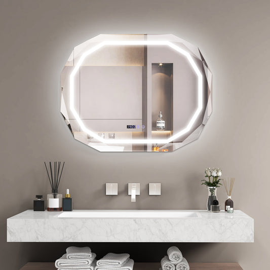 Anti-Fog Bathroom Mirror, 3 Color LED Light Memory, White Wall Mirrors White at Gallery Canada