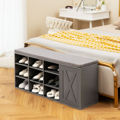 9-cube Shoe Bench with Adjustable Shelves and Removable Padded Cushion, Gray