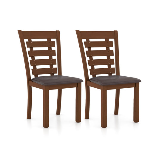 Wooden Dining Chairs Set of 2 with Upholstered Seat and Rubber Wood Frame, Brown