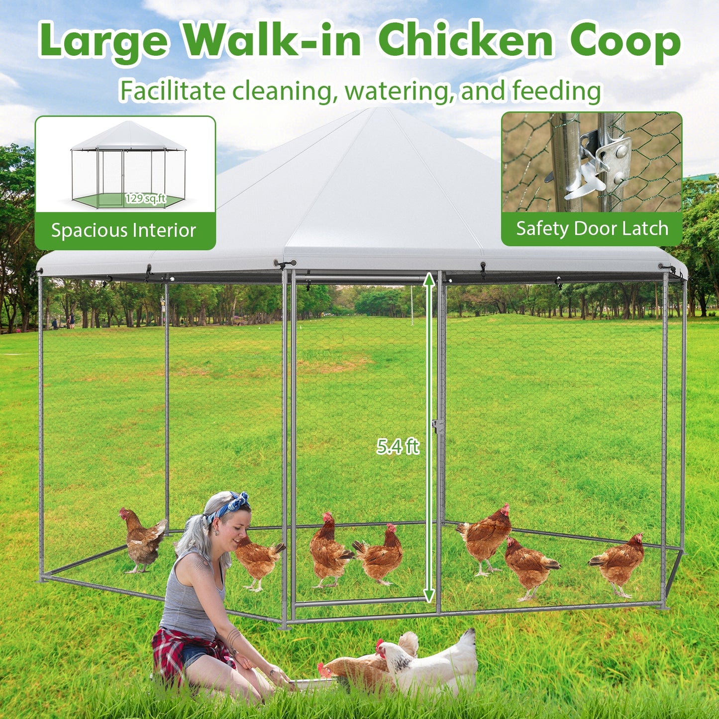 13FT Large Metal Hexagonal Chicken Coop, Wire Mesh, Lockable Door, Silver Chicken Coops at Gallery Canada