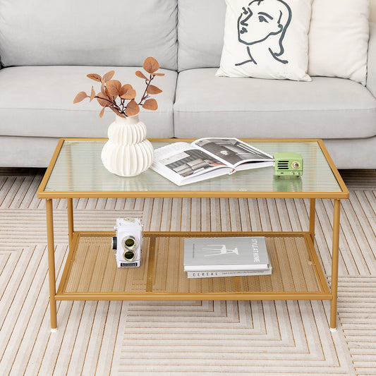 2-Tier Coffee Table, Tempered Glass Top, Golden