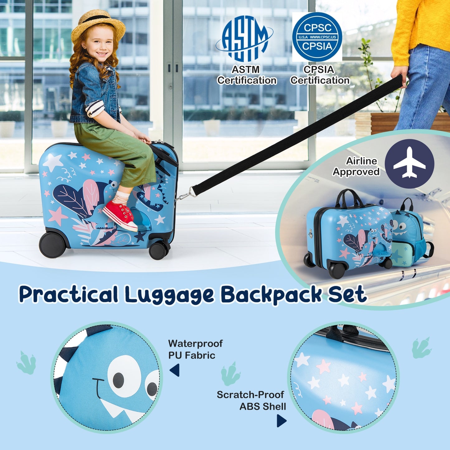 Kid Luggage Set, 2 Pieces, Spinner Wheels, Aluminum Handle, Blue Kids Luggage at Gallery Canada