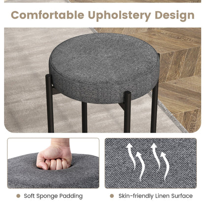Bar Stools Set of 4 Upholstered Kitchen Stools with Foot Pads, Dark Gray
